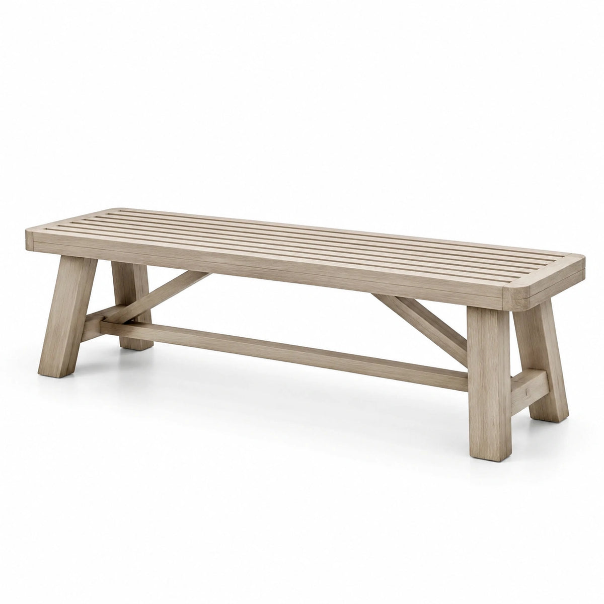 Banc rustique en bois beige à lattes, 180 x 40 x 45 cm