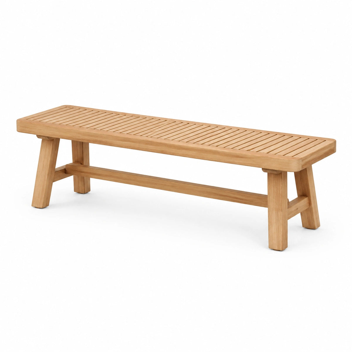 Banc d'extérieur contemporain à lattes en bois massif naturel, 150 x 40 x 45 cm