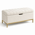 Banc de rangement 120 x 45 x 48 cm en tissu bouclette ivoire avec piètement doré