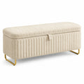 Banc de rangement 100 x 40 x 45 cm en tissu bouclette beige avec pieds métalliques dorés