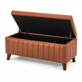 Coffre de rangement contemporain en similicuir marron 120 x 45 x 48 cm