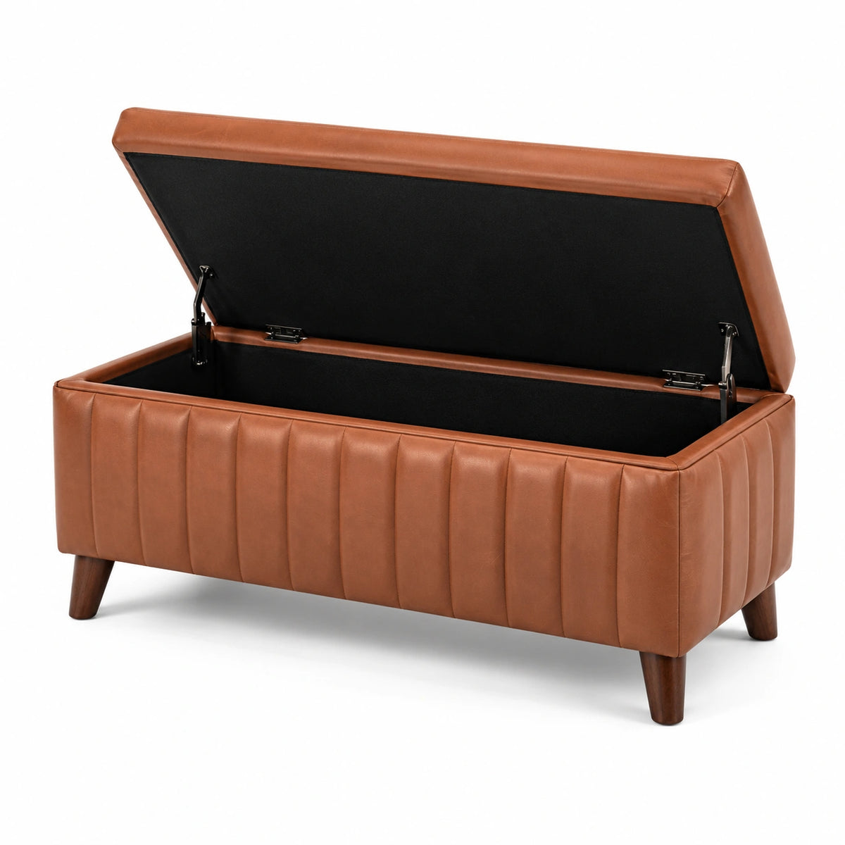 Coffre de rangement contemporain en similicuir marron 120 x 45 x 48 cm