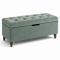 Banc coffre capitonné en tissu effet velours vert, 110 x 45 x 48 cm