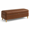 Banc coffre contemporain marron aspect cuir avec pieds dorés, 120 x 45 x 45 cm