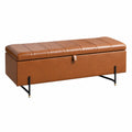 Banc coffre de rangement 120 x 40 x 45 cm en aspect cuir cognac avec pieds noirs