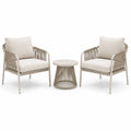 Ensemble de jardin beige avec 2 fauteuils en métal et corde tressée, 68 x 72 x 78 cm, table ronde 70 x 70 cm
