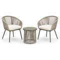 Ensemble de jardin 3 pièces kaki, beige et écru avec 2 fauteuils 72 x 70 x 78 cm et table ronde Ø 50 x 50 cm