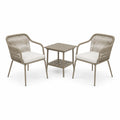 Ensemble extérieur taupe et blanc avec 2 fauteuils 70 x 75 x 80 cm et table 50 x 50 x 50 cm