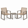 Salon d'extérieur contemporain taupe et beige, 2 fauteuils 62 x 65 x 82 cm et table 60 x 60 x 45 cm