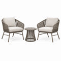 Ensemble extérieur contemporain gris taupe et beige avec 2 fauteuils 75 x 75 x 78 cm et table ronde Ø 60 x H 62 cm