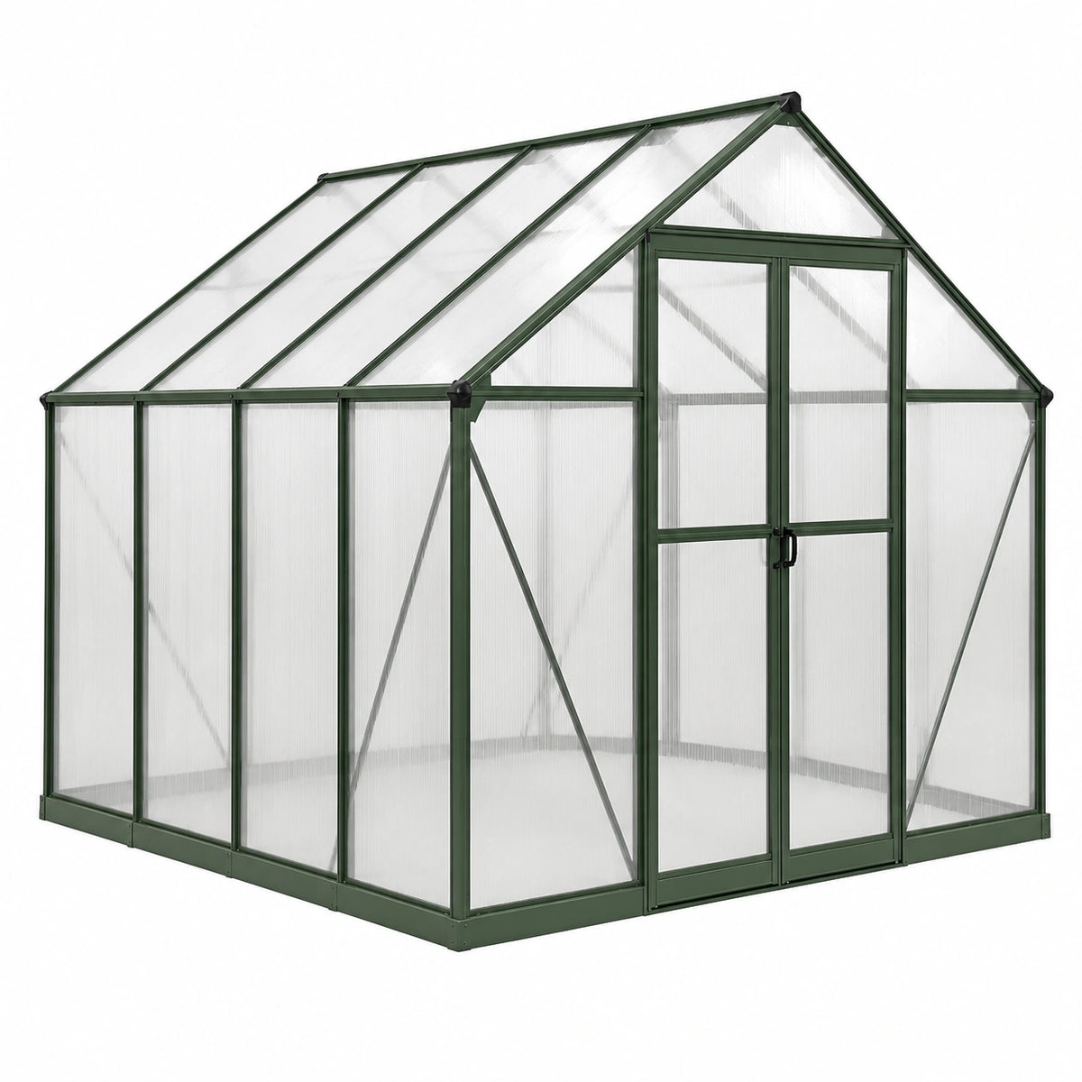 Serre de jardin en aluminium vert foncé et polycarbonate transparent, 190 x 190 x 195 cm