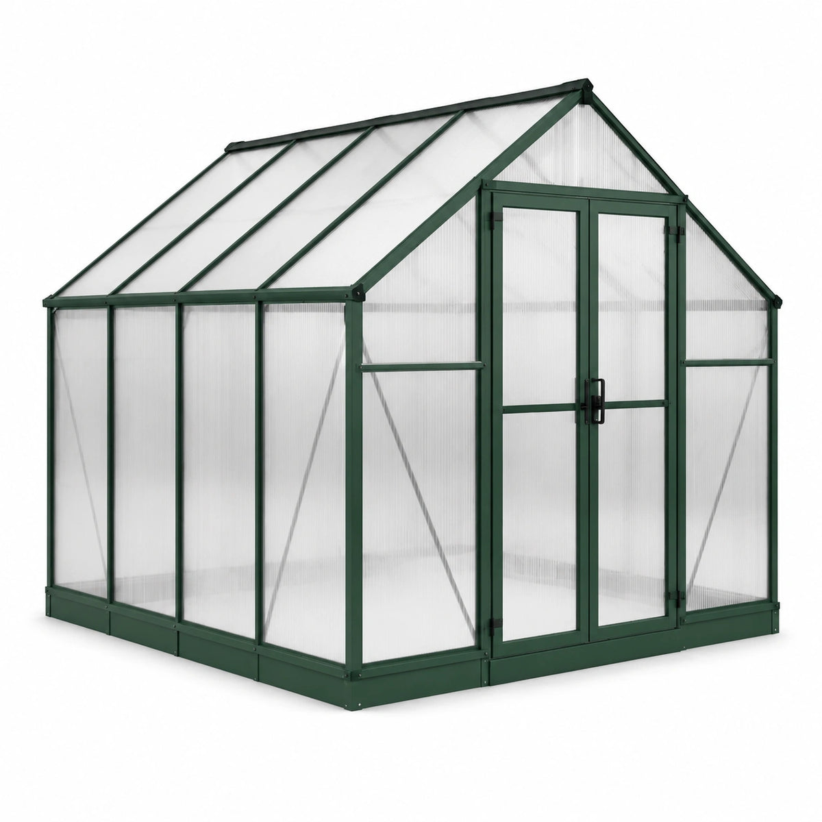 Serre de jardin en aluminium vert et polycarbonate translucide avec double porte, 190 x 190 x 195 cm
