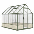 Serre de jardin 244 x 192 x 202 cm en aluminium vert avec panneaux translucides, porte et lucarne ouvrante