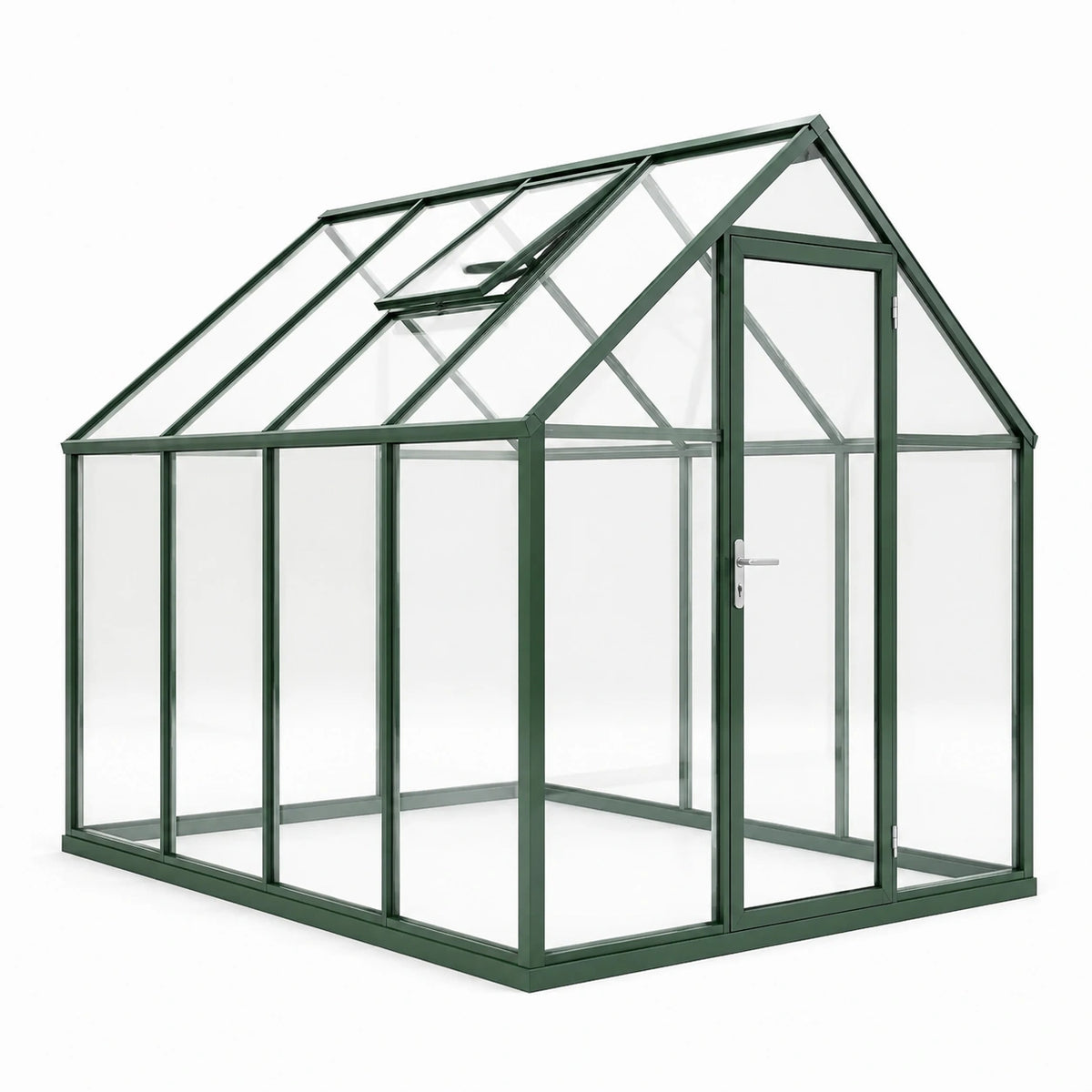 Serre de jardin en aluminium vert et panneaux transparents, 190 x 190 x 195 cm, avec porte et lucarne ouvrante