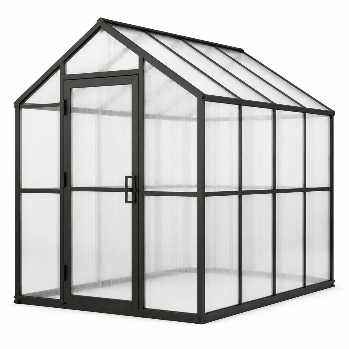 Serre de jardin en aluminium noir et polycarbonate transparent, 190 x 190 x 195 cm, avec porte battante