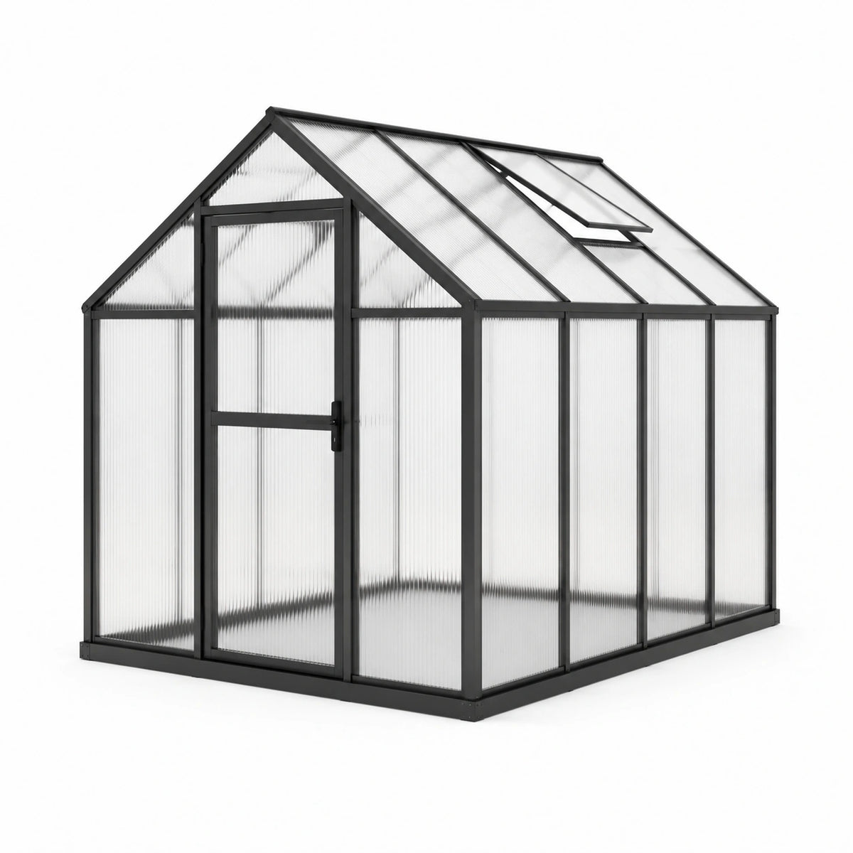 Serre de jardin en aluminium noir et polycarbonate transparent, 190 x 190 x 195 cm